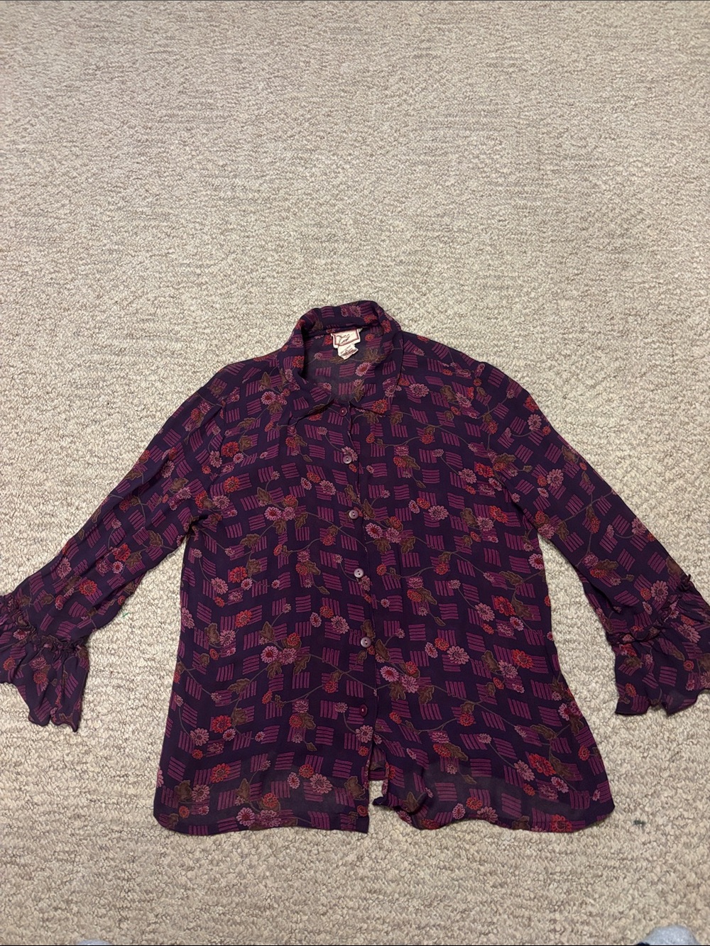 April Cornell Purple Floral Button-Front Blouse